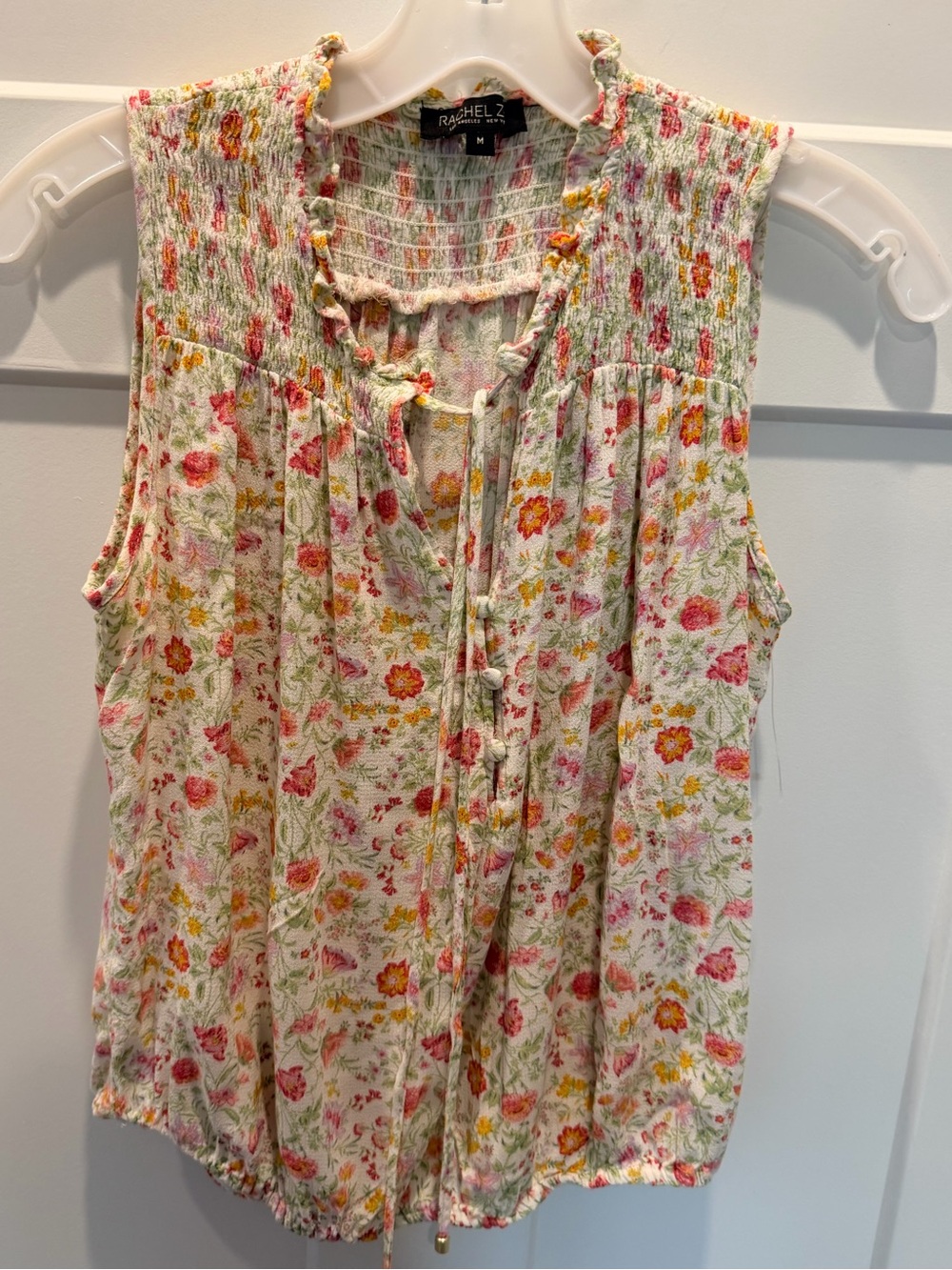 Rachel Zoe Floral Smocked Ruffle Neck Peasant Blouse Medium